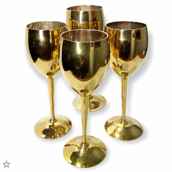 Mgoblets Dining | Vtg 7s Brass Footed Goblets Set Of 4 Silverplated Linning 8oz ...